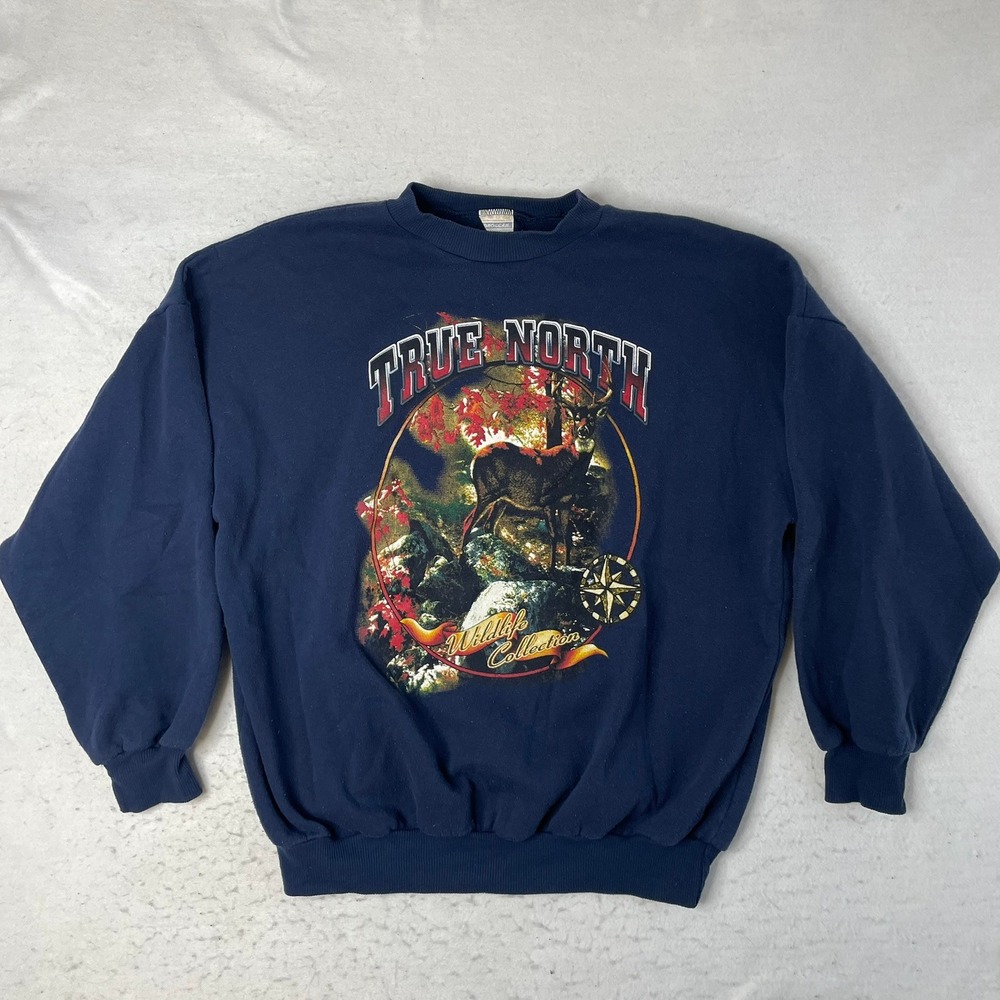 Toboggan Sweatshirt Mens XL Blue True North Wildlife Collection Deer Graphic